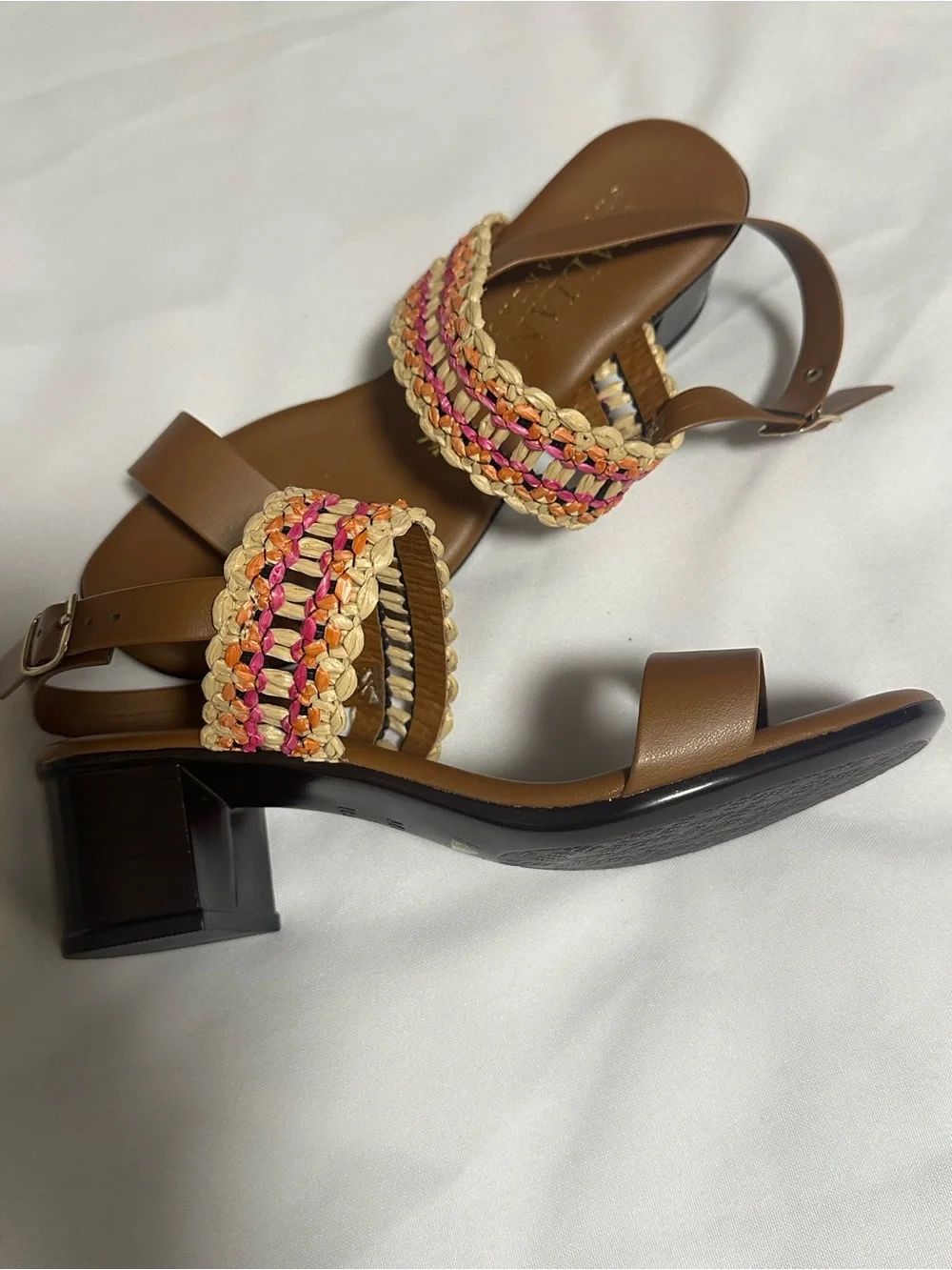 Italian Shoemakers Brown Sandals with Pink and Cream Braided Strap size 7 1/2